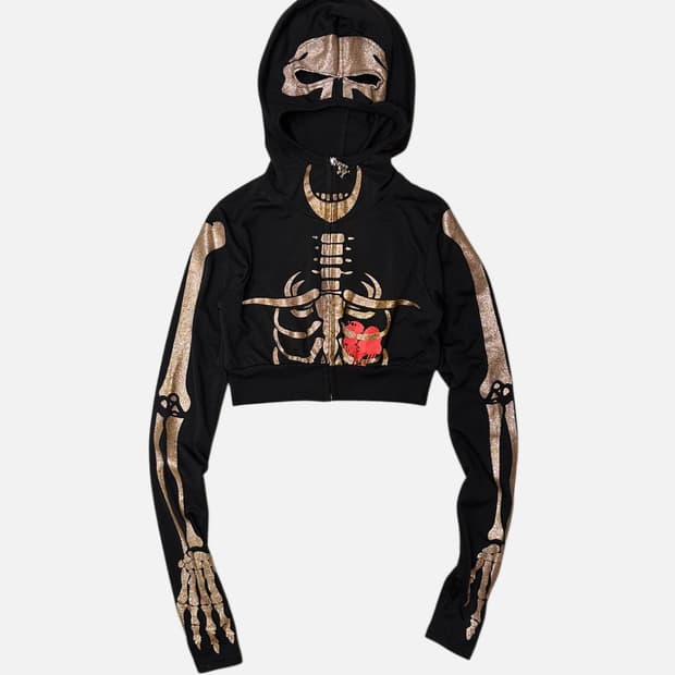 skull born crop hood zip-up