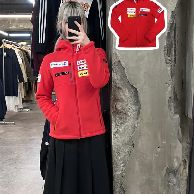 데상트 스위스 스키 본딩 플리스 자켓 레드 85 #csz3710