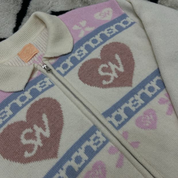 [Free]시눈 하트로고 니트집업/아이보리