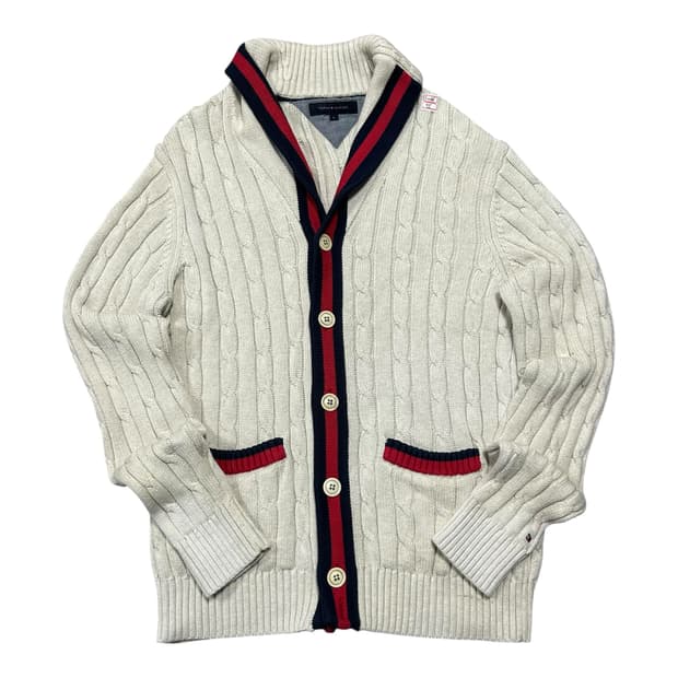 ✨ (바배) 타미힐피거 아이보리 꽈배기 숄카라 코튼 가디건