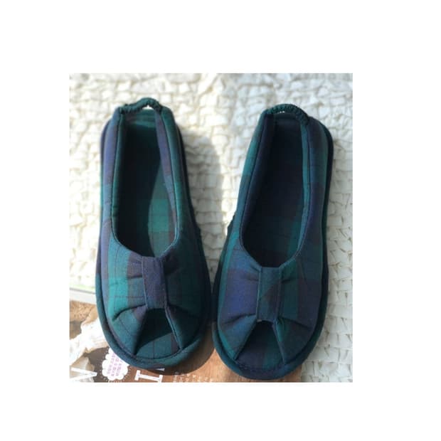 오픈토 미끄럼방지 덧신 실내화 그린체크 (새상품)