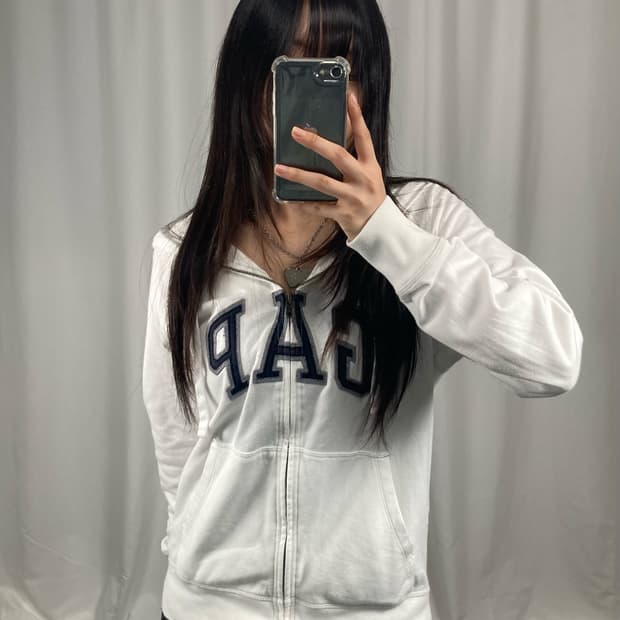 갭 빅로고 화이트 후드집업