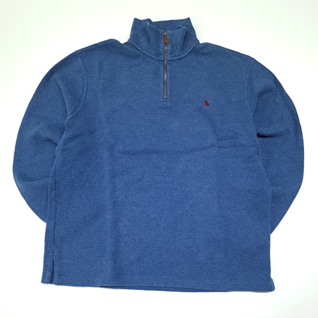 CL348 L 폴로 00s 코튼 가죽풀러 레드포니 블루 하프집업 니트