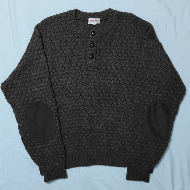 [3L/울100%] 맥그리거 빈티지 헨리넥 패치 니트 (Brown)