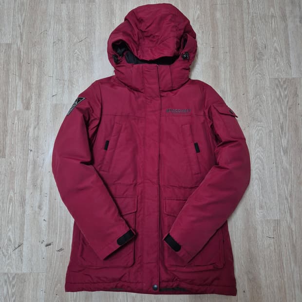 디스커버리 여성 1985 패치 구스다운 후드 패딩 점퍼 S(90)