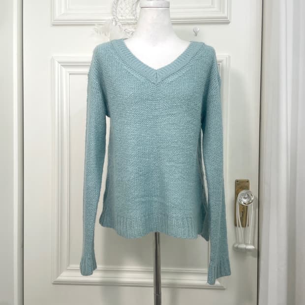 EF-DE indi mint v-neck basic mohair swea