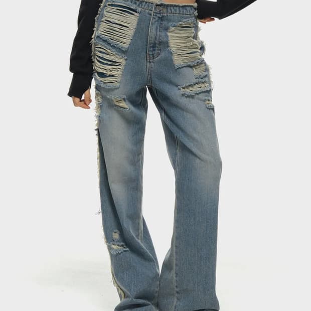 미드나잇무브 데미지 청바지 S