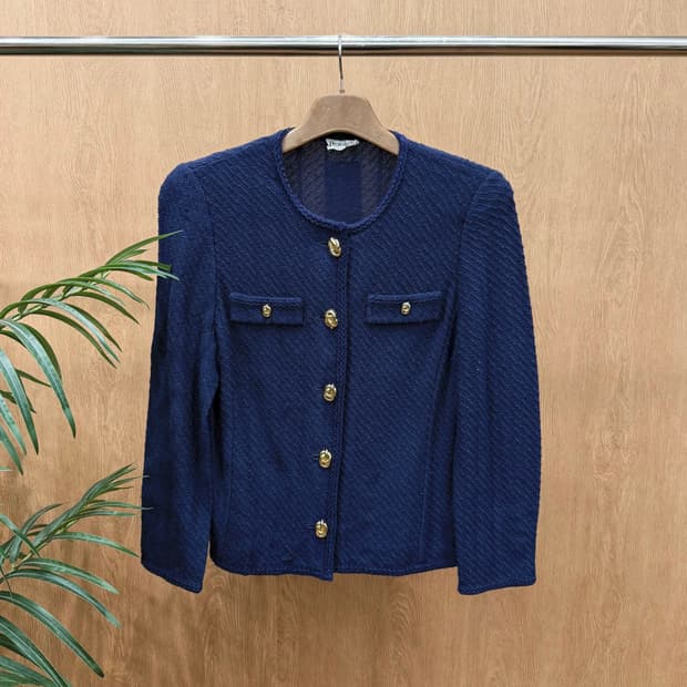 에르노 라운드넥 코튼 자켓 골드 버튼 디테일 레귤러핏 블루