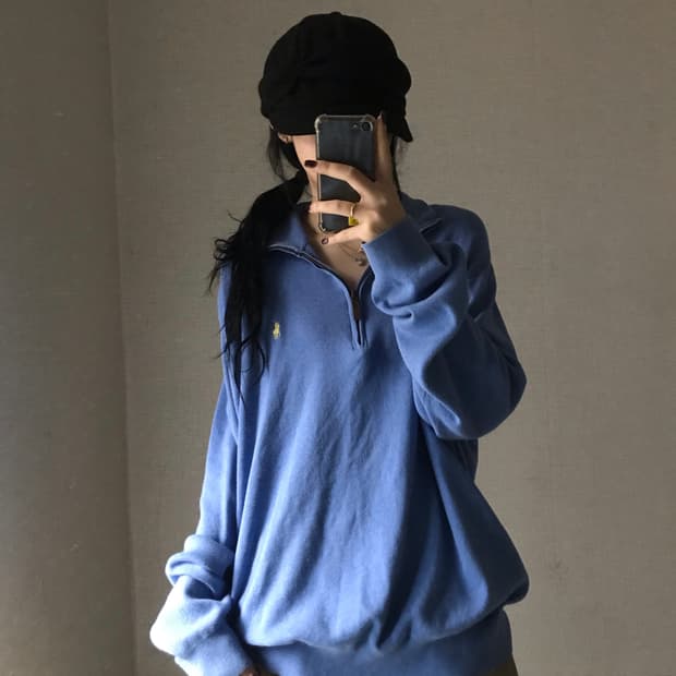 폴로 연하늘 코튼 반집업