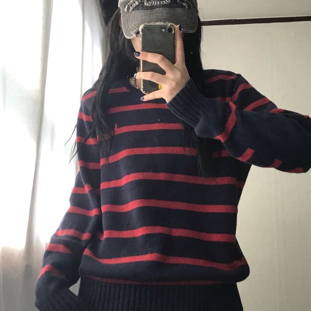 폴로 스트라이프 엘보패치 니트