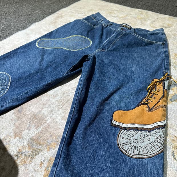 RAW BLUE 디테일 데님 배기 진