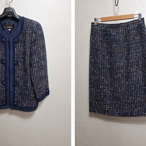 일본빈티지 Leilian 모직울 트위드모직 투피스 셋업 상의 77 스커트