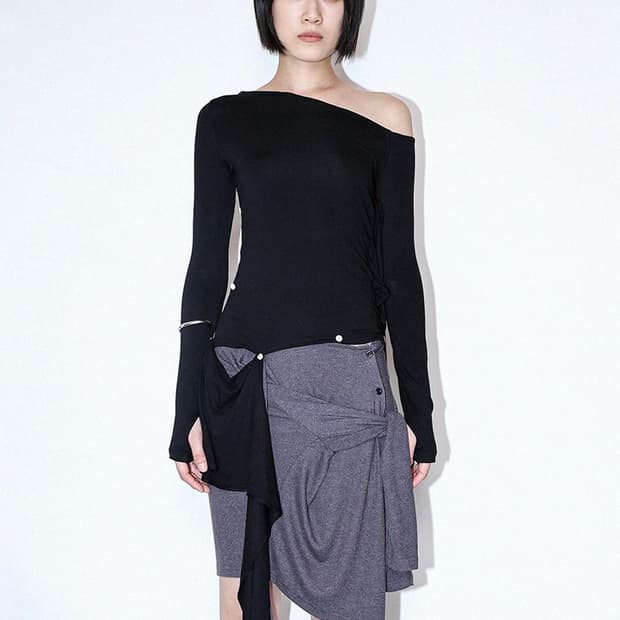 재신 jaeshin 드레이프 멀티 버튼 탑