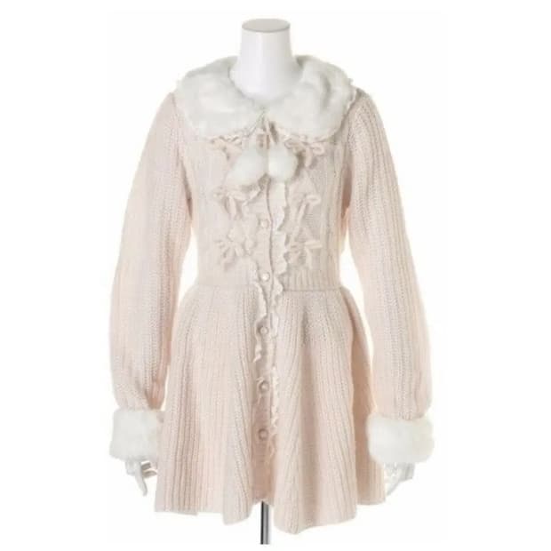 리즈리사 아이보리 퍼 니트 가디건 원피스 폼폼이 달천깔 히메갸루 라떼갸루