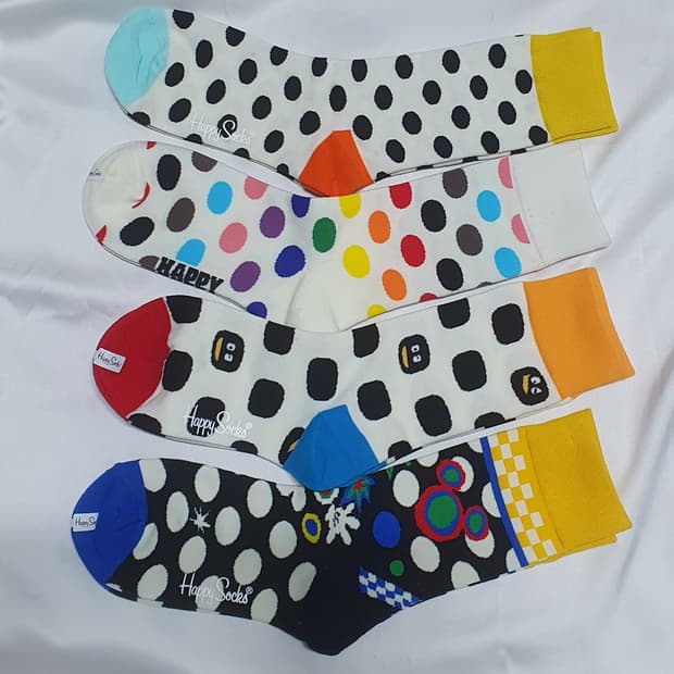 민트 블루 레드 화이트 오렌지 해피삭스 도트 양말