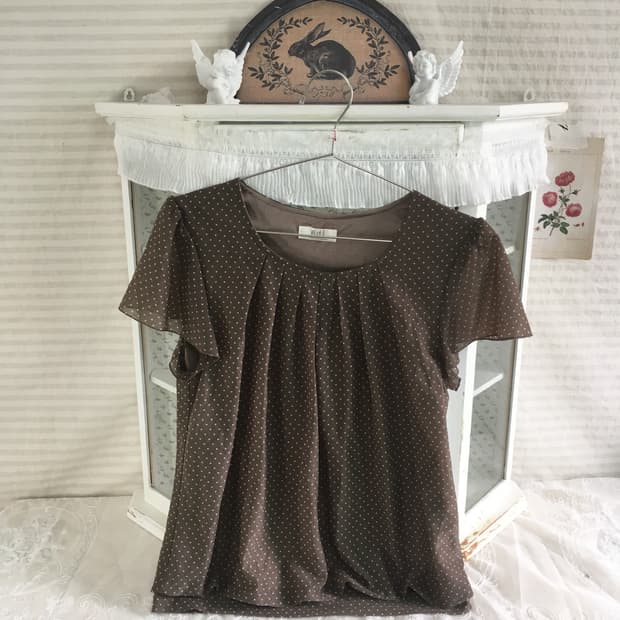 빈티지 브라운 도트 블라우스