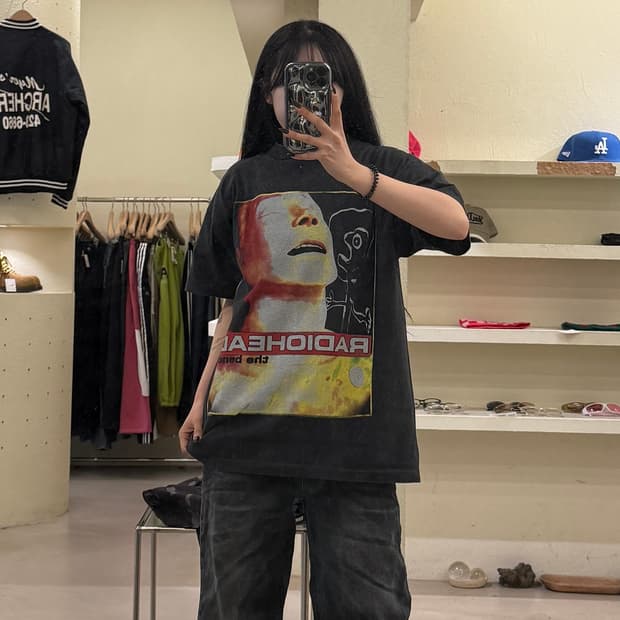 빈티지 Radiohead 앨범 아트 프린팅 반팔 티셔츠 U1379