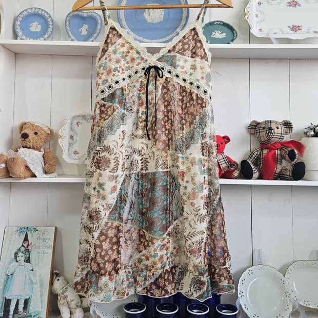 패치워크 플라워 쉬폰 슬립 원피스