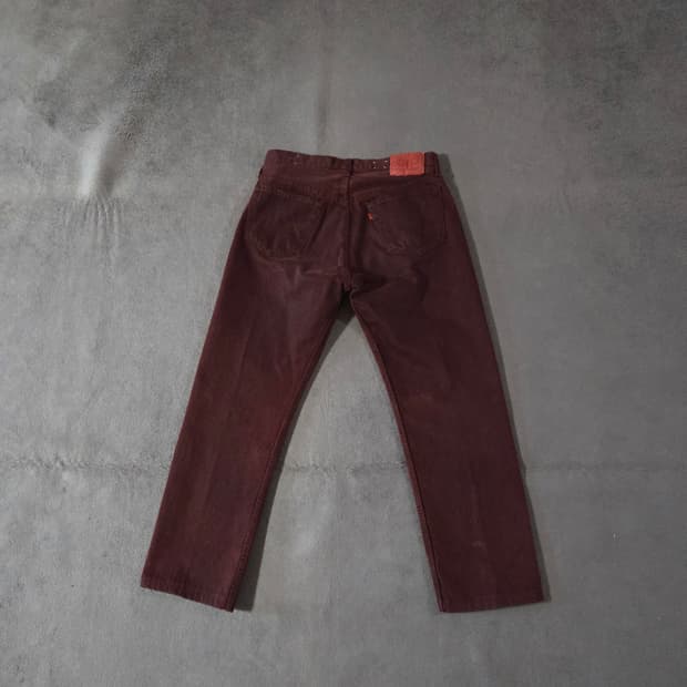 리바이스 501 버건디 레드 워싱 데님 팬츠 32