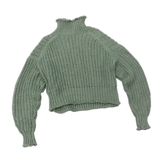 세이지 그린 청키 크롭 터틀넥 니트