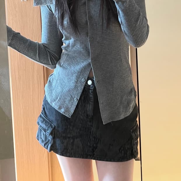다이애그널 카고 데님 스커트