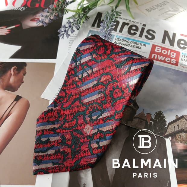 발망 실크 레드 패턴 넥타이 8.4cm B등급 A19362
