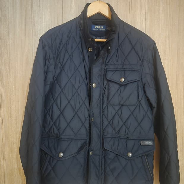 [1회착] 폴로 랄프로렌 퀼팅 워커 재킷 네이비 (가죽 패치 디테일) -