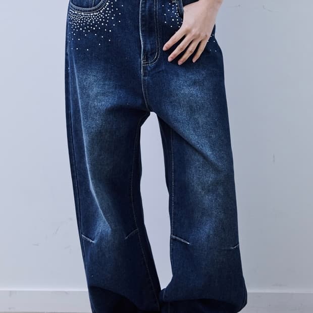 플레이스 스튜디오 큐빅 포켓 와이드 데님 팬트