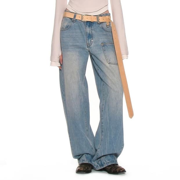 파르티멘토 우먼 포켓 커브드 진_미드 블루S