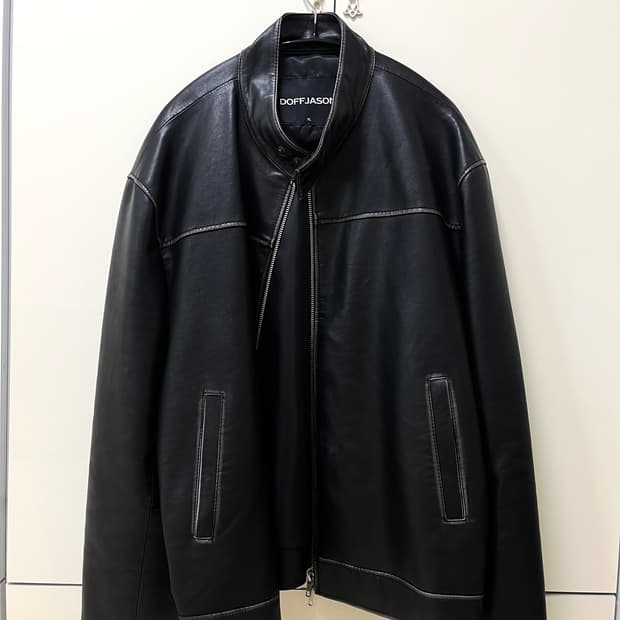 Doffjason washing leather biker jacket