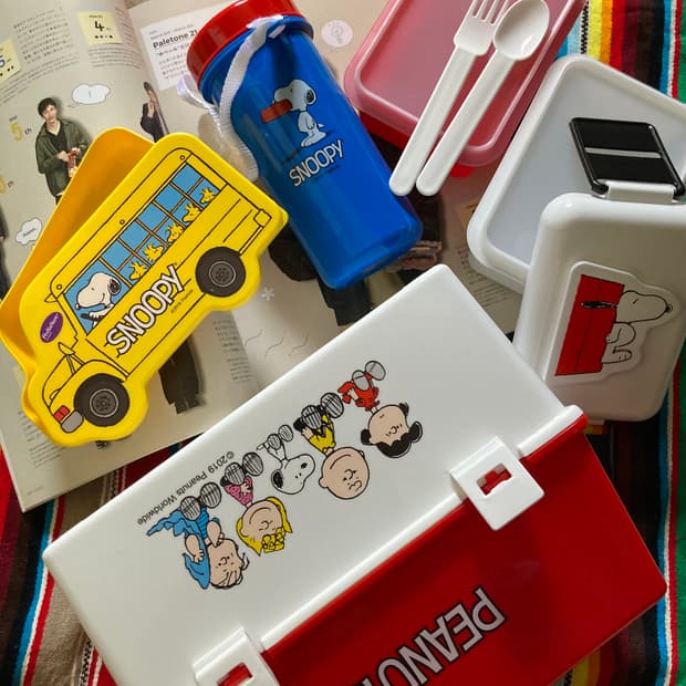 빈티지 snoopy 스누피 런치박스 도시락통 물통 수저 피크닉 세트