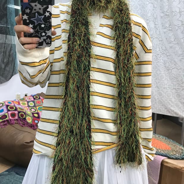 빈티지 멀티컬러 포인트 니트 머플러 목도리 