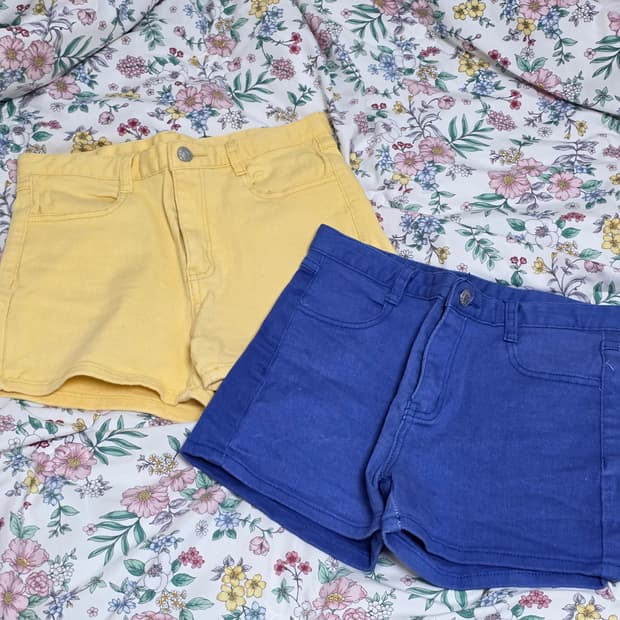 일괄 4000원)y2k 00s 옐로/블루 데님 너드걸 아메리칸 반바지