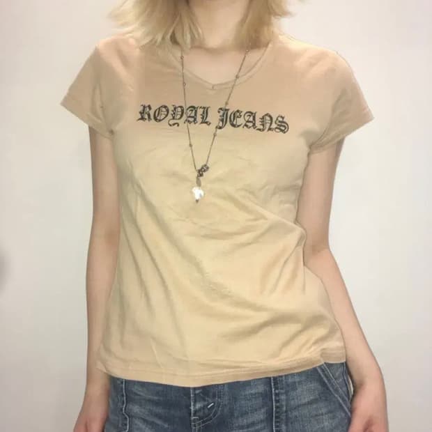 jpn vintage 베이지 y2k 비즈 반팔 티셔츠