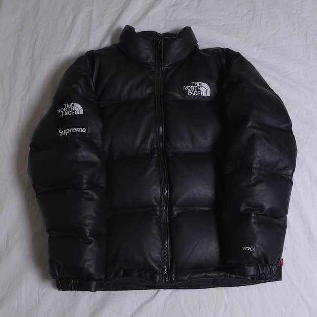 [L] 슈프림 노스페이스 레더 눕시 패딩 블랙