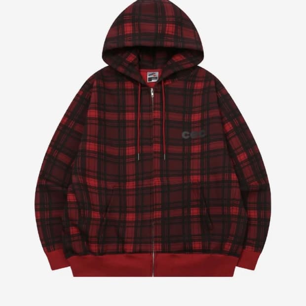 챈스챈스 체크 후드집업