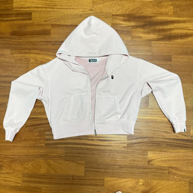 베이프 핑크 크롭 집업후드 M