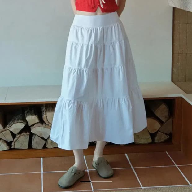 튜드먼트 Tiered long skirt ivroy