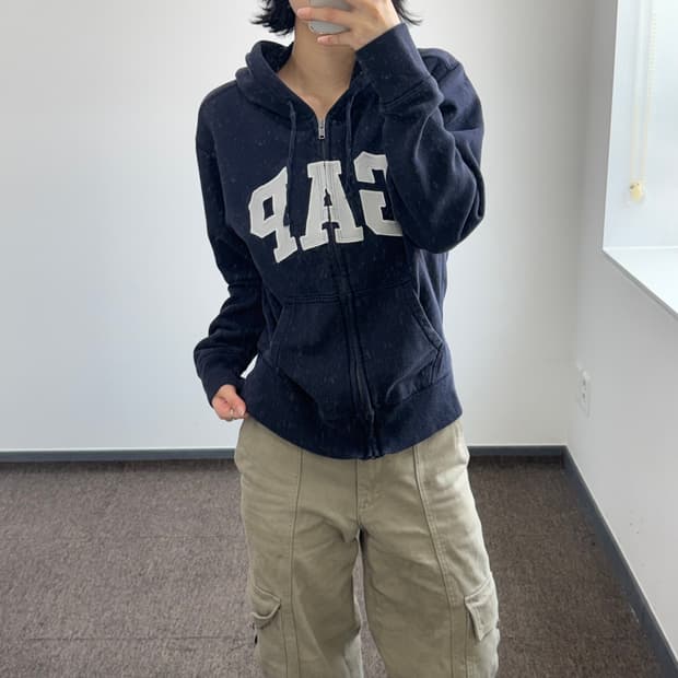 Gap 갭 그레이 로고 네이브 후드집업