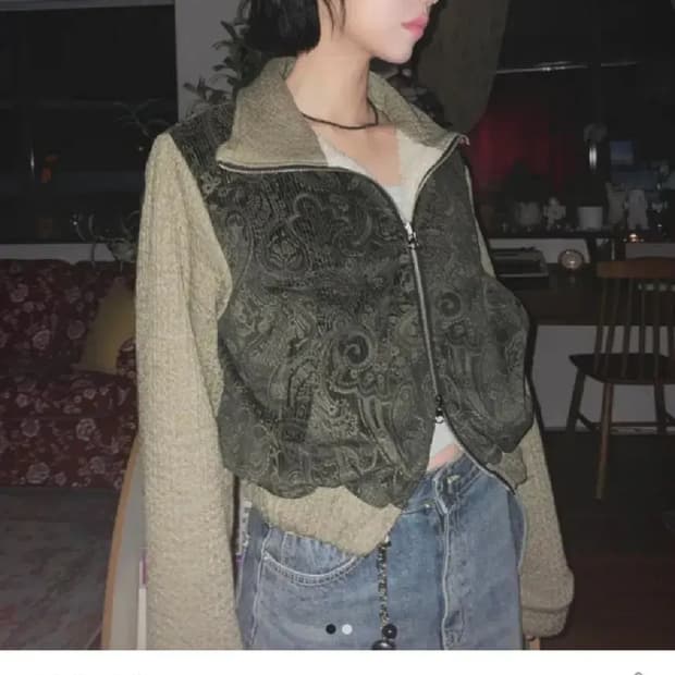 도우치도우치 페이즐리 올드빈티지 오리엔탈 투웨이 양털 점퍼 블랙