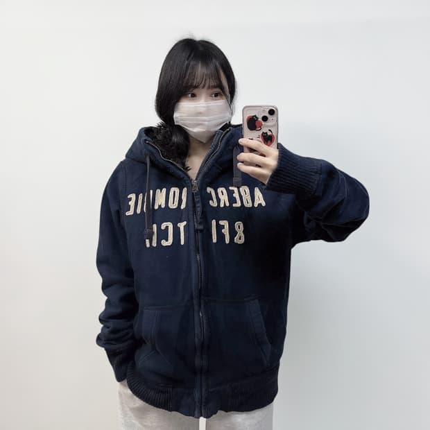 아베크롬비 피치 로고 울프죠 후드집업 네이비