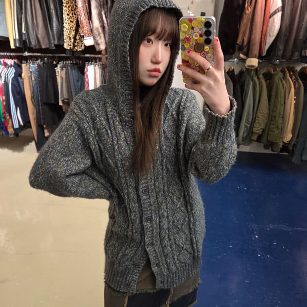 Japanese vtg 보카시 케이블 후드 가디건