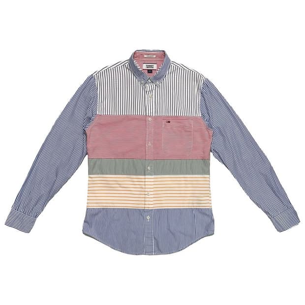 타미힐피거 타미진스 멀티컬러 스트라이프 패치워크 셔츠 S