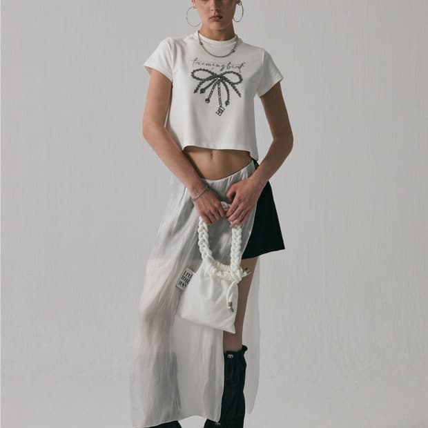 트리밍버드 Sliver Ribbon Crop T-Shirts White