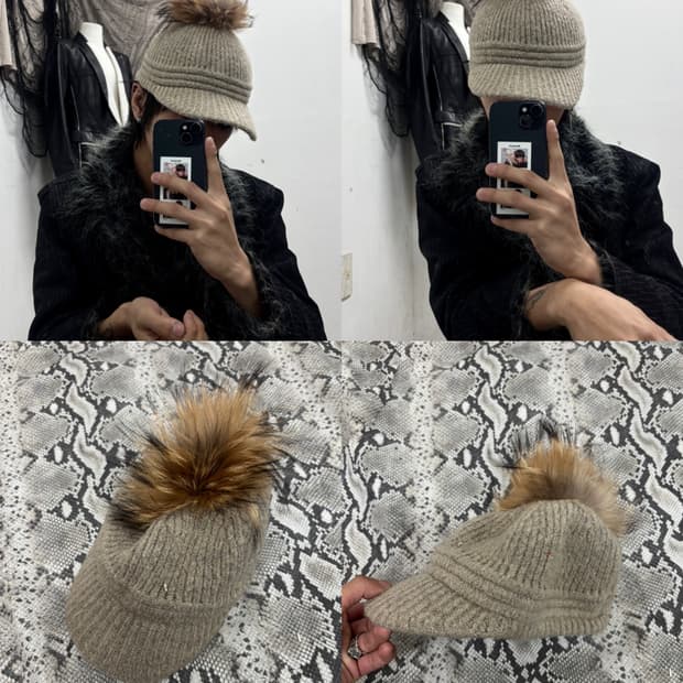10 Fur Detail Beige Y2K Knit Cap (여성 Fre