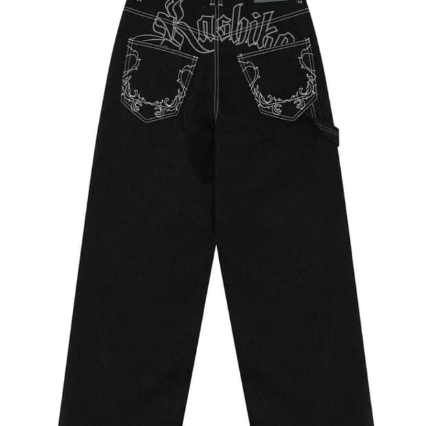 카시코 kashiko 엠브로이드 데님 팬츠 블랙 S
