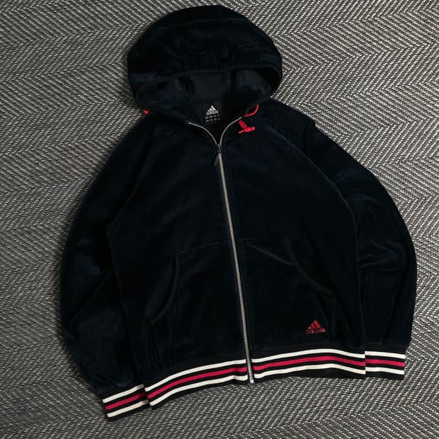 00s 아디다스 벨벳 크롭 후드 트랙탑 블랙y 3179