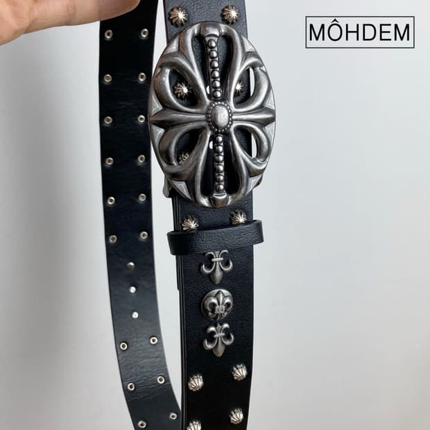 [Unisex] 스터드 크롬 버클 찡 가죽 벨트