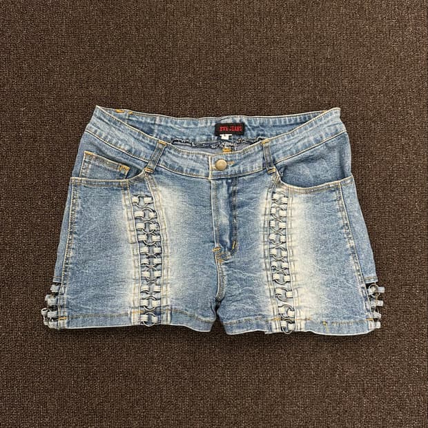 L)EVE JEANS y2k 빈티지 워싱 사이드 링 데님 숏팬츠