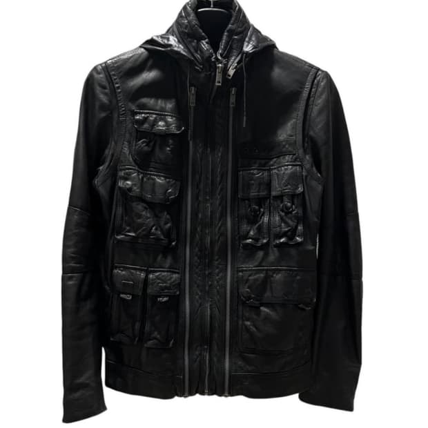 솔리드 옴므 멀티포켓 레더 자켓 블루종